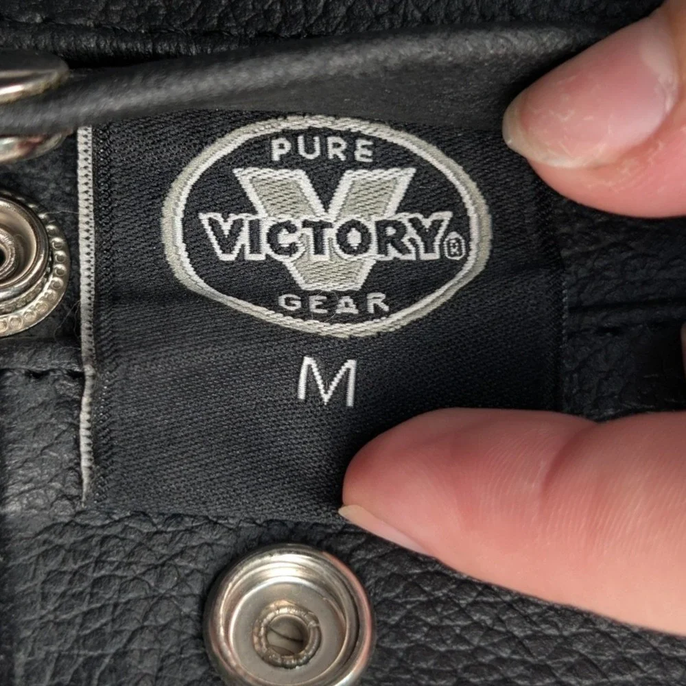VTG Victory Motorcycle Vest Men's Large Black Leather Biker Side Lace Moto Y2K